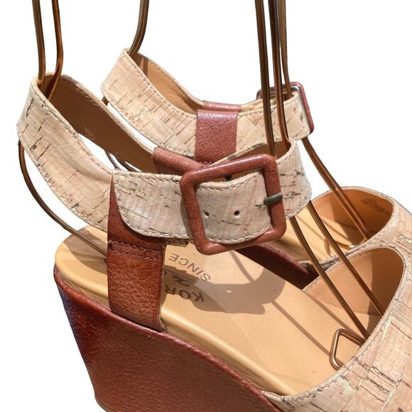 Kork-ease platform wedge sandals size 8 NEW open toe Mary Jane cork brown tan - Picture 3 of 12